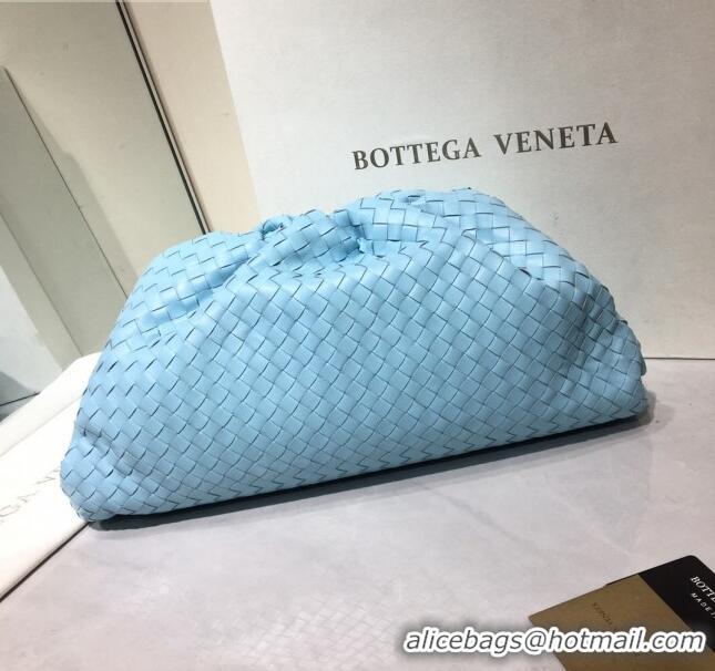 Best Price Bottega Veneta The Large Pouch Clutch in Woven Lambskin BV0417 Light Blue 2020