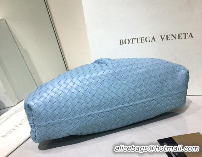 Good Looking Bottega Veneta The Large Pouch Clutch in Woven Lambskin BV0417 Ice Blue 2020