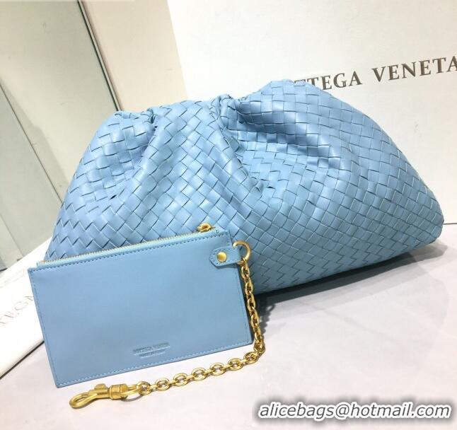 Good Looking Bottega Veneta The Large Pouch Clutch in Woven Lambskin BV0417 Ice Blue 2020