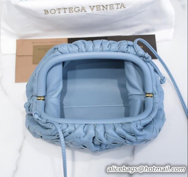 Well Crafted Bottega Veneta The Mini Pouch Clutch Bag in Large-Woven Lambskin BV0919 Light Blue 2020