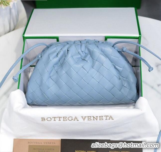 Well Crafted Bottega Veneta The Mini Pouch Clutch Bag in Large-Woven Lambskin BV0919 Light Blue 2020