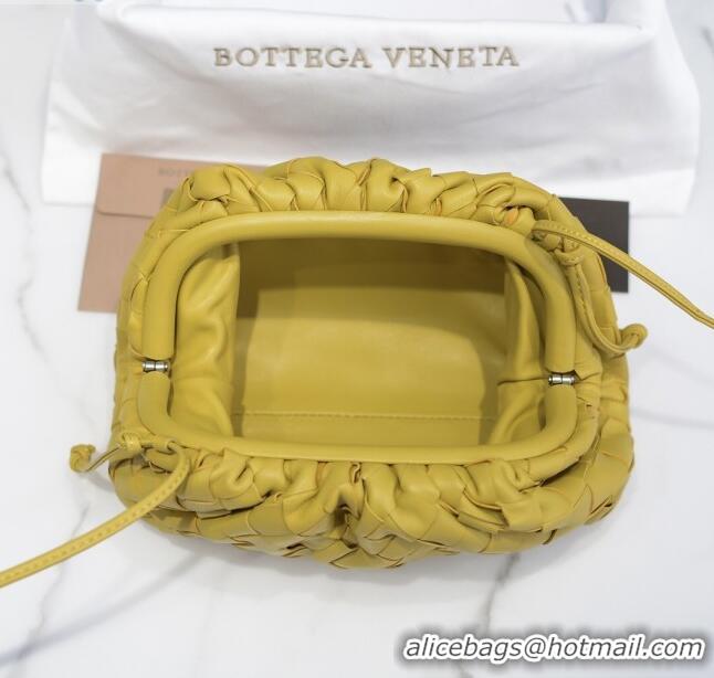 Crafted Bottega Veneta The Mini Pouch Clutch Bag in Large-Woven Lambskin BV0919 Yellow 2020