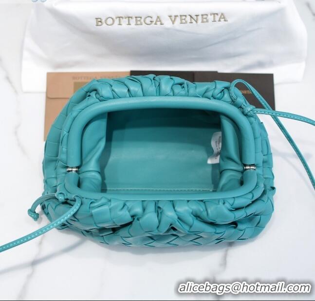 Stylish Bottega Veneta The Mini Pouch Clutch Bag in Large-Woven Lambskin BV0919 Water Blue 2020