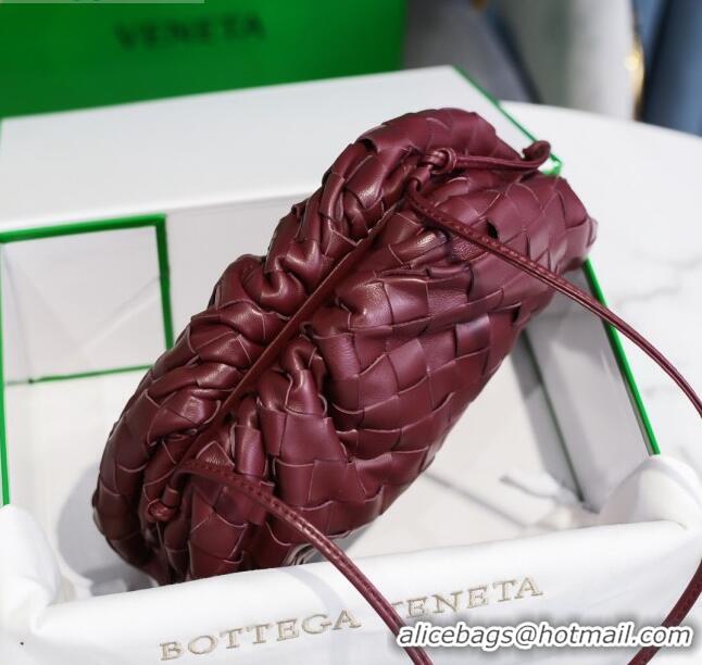 Low Price Bottega Veneta The Mini Pouch Clutch Bag in Large-Woven Lambskin BV0919 Burgundy 2020