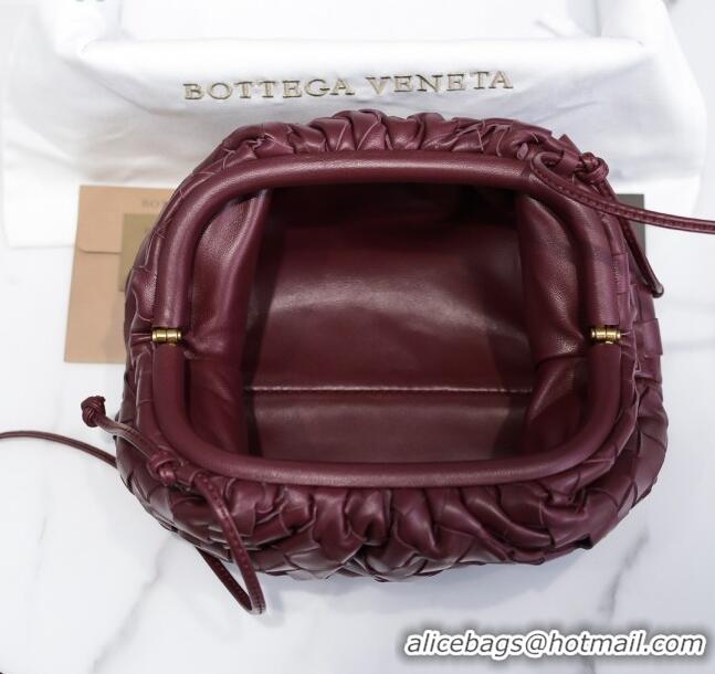 Low Price Bottega Veneta The Mini Pouch Clutch Bag in Large-Woven Lambskin BV0919 Burgundy 2020