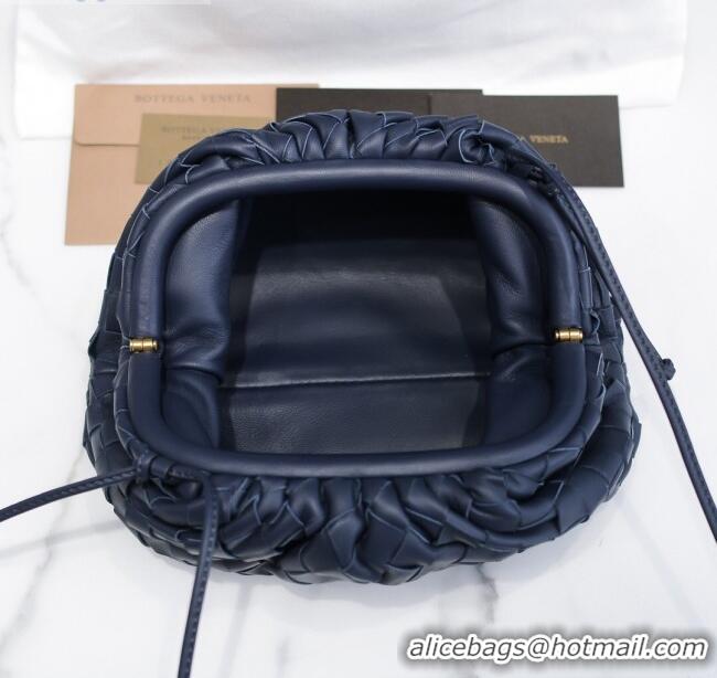 Buy Grade Bottega Veneta The Mini Pouch Clutch Bag in Large-Woven Lambskin BV0919 Navy Blue 2020