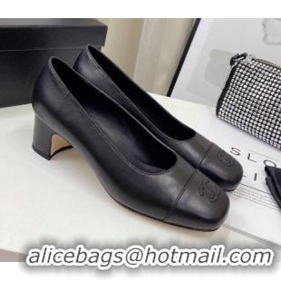 Super Quality Chanel Lambskin Square Heel Pumps 5cm 122106 Black