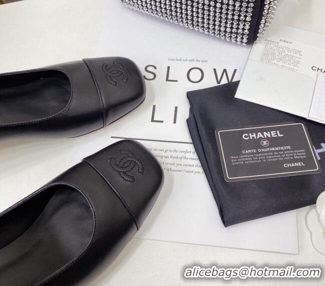 Super Quality Chanel Lambskin Square Heel Pumps 5cm 122106 Black