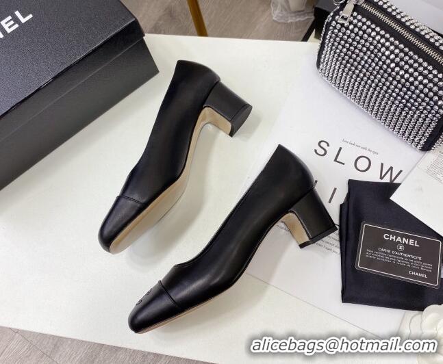 Super Quality Chanel Lambskin Square Heel Pumps 5cm 122106 Black