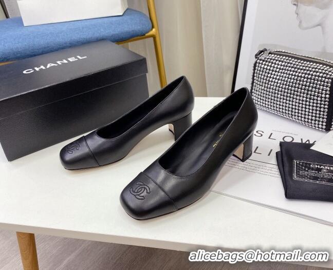 Super Quality Chanel Lambskin Square Heel Pumps 5cm 122106 Black