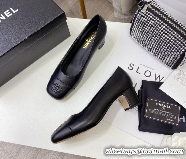 Super Quality Chanel Lambskin Square Heel Pumps 5cm 122106 Black