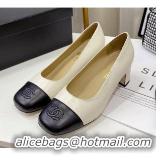 Grade Design Chanel Lambskin Square Heel Pumps 5cm 122106 White