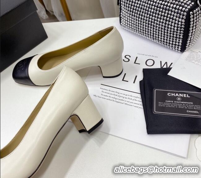 Grade Design Chanel Lambskin Square Heel Pumps 5cm 122106 White