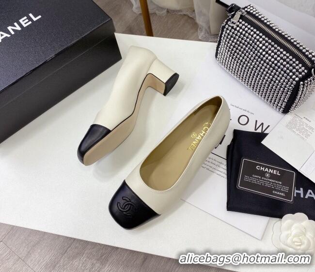 Grade Design Chanel Lambskin Square Heel Pumps 5cm 122106 White