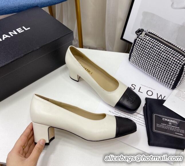 Grade Design Chanel Lambskin Square Heel Pumps 5cm 122106 White