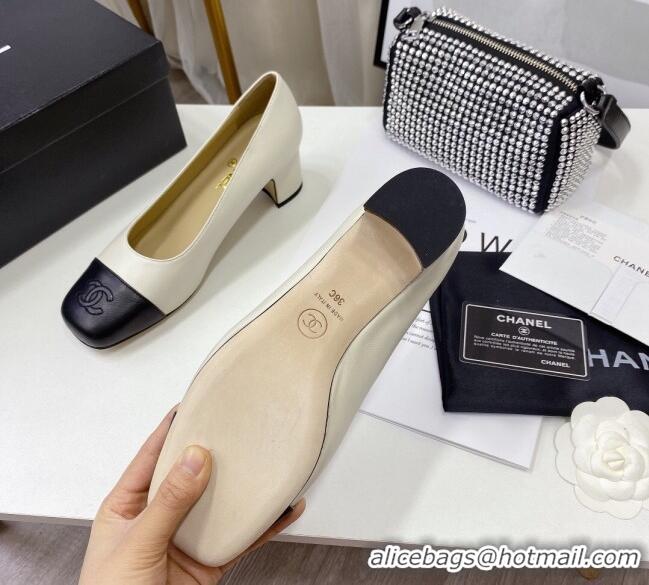 Grade Design Chanel Lambskin Square Heel Pumps 5cm 122106 White