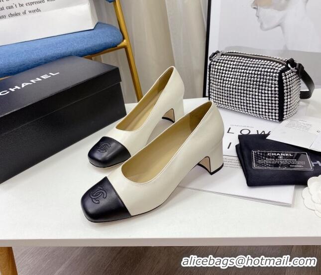 Grade Design Chanel Lambskin Square Heel Pumps 5cm 122106 White