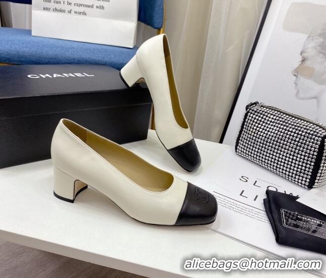 Grade Design Chanel Lambskin Square Heel Pumps 5cm 122106 White