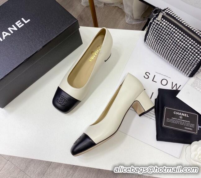 Grade Design Chanel Lambskin Square Heel Pumps 5cm 122106 White