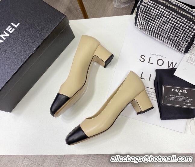 New Style Chanel Lambskin Square Heel Pumps 5cm 122106 Beige