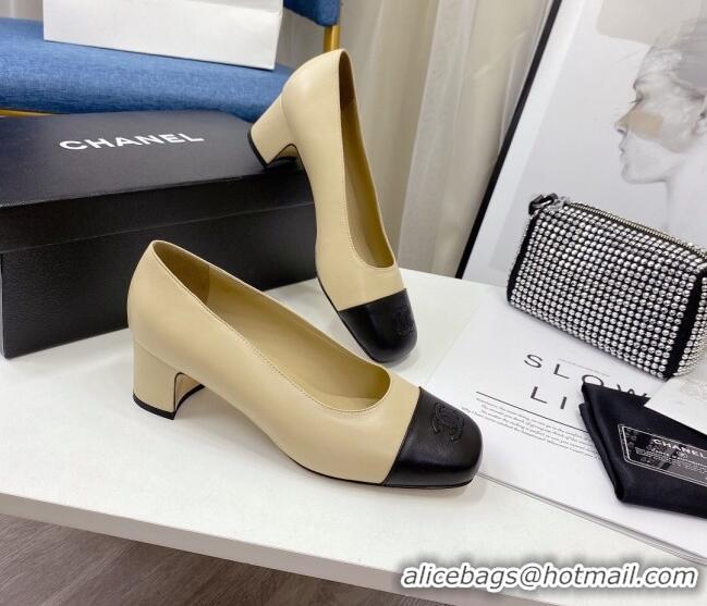 New Style Chanel Lambskin Square Heel Pumps 5cm 122106 Beige