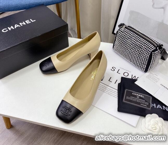 New Style Chanel Lambskin Square Heel Pumps 5cm 122106 Beige