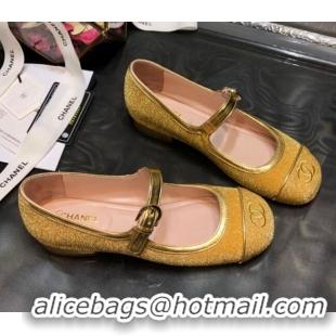 Low Price Chanel Shiny Mary Janes Flats G36482 Gold