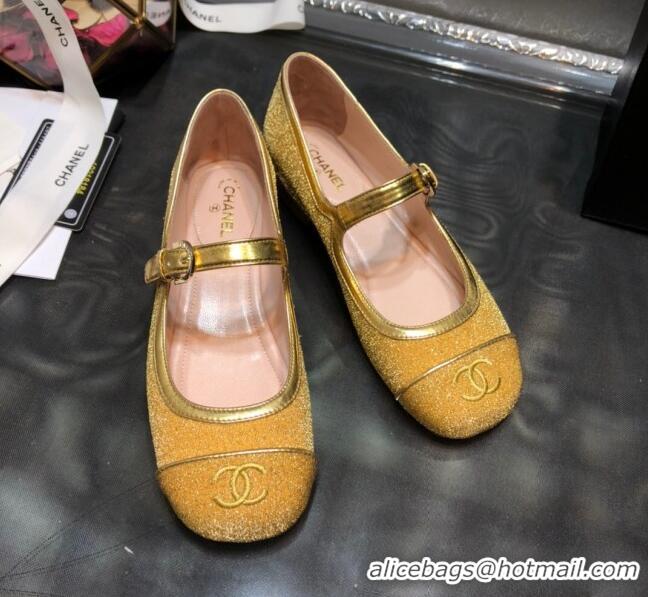 Low Price Chanel Shiny Mary Janes Flats G36482 Gold