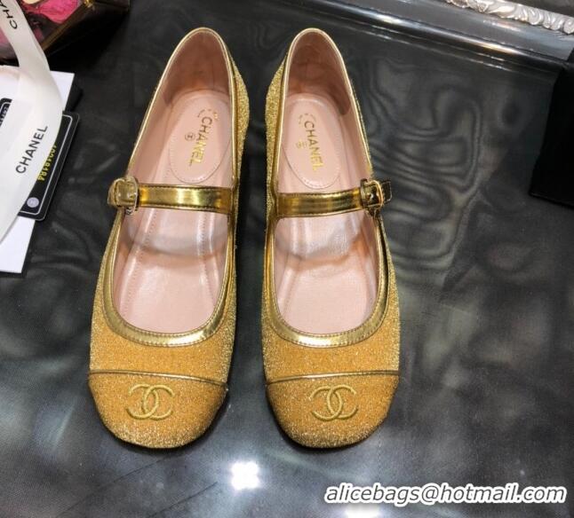 Low Price Chanel Shiny Mary Janes Flats G36482 Gold