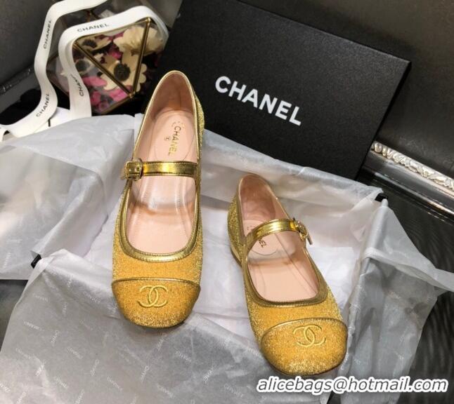 Low Price Chanel Shiny Mary Janes Flats G36482 Gold