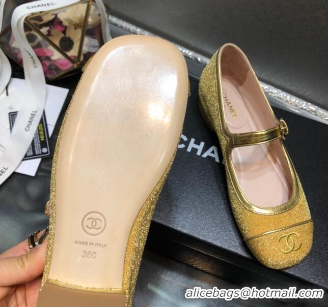 Low Price Chanel Shiny Mary Janes Flats G36482 Gold