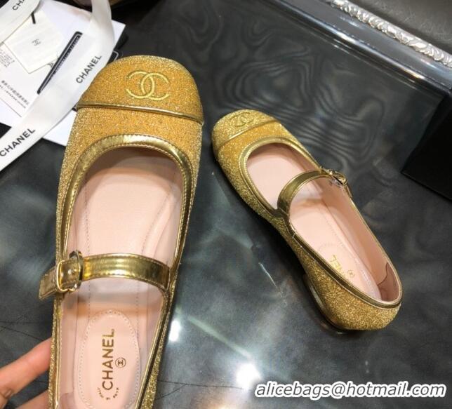 Low Price Chanel Shiny Mary Janes Flats G36482 Gold