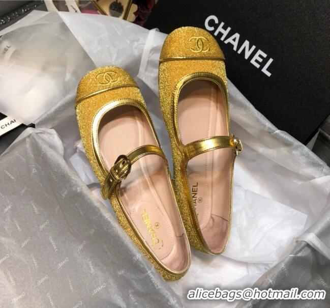 Low Price Chanel Shiny Mary Janes Flats G36482 Gold