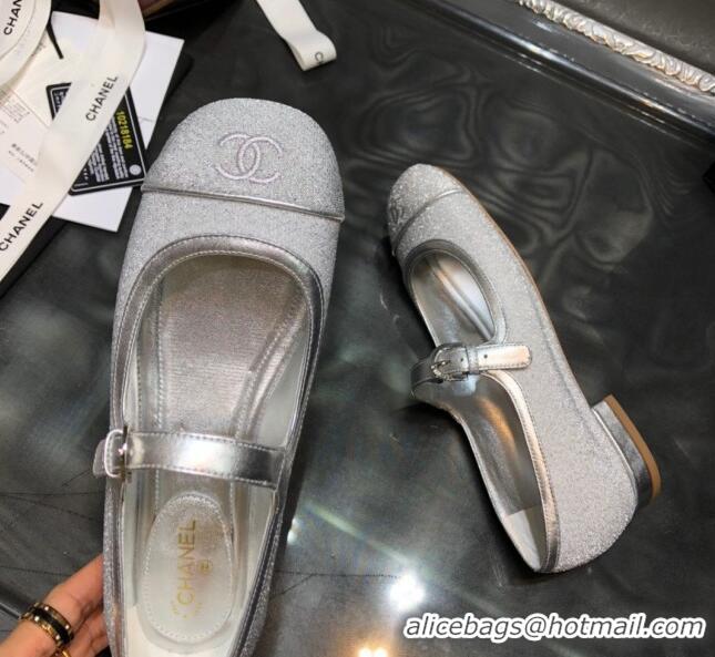 Best Luxury Chanel Shiny Mary Janes Flats G36482 Silver