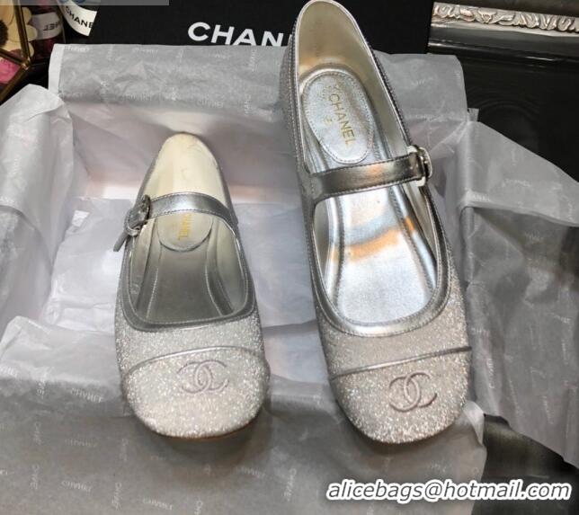 Best Luxury Chanel Shiny Mary Janes Flats G36482 Silver