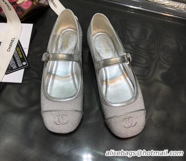 Best Luxury Chanel Shiny Mary Janes Flats G36482 Silver