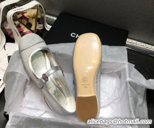 Best Luxury Chanel Shiny Mary Janes Flats G36482 Silver