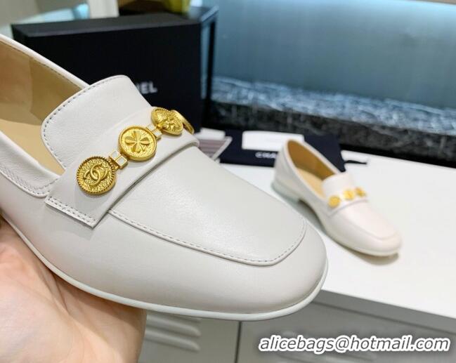 Best Price Chanel Lambskin Loafers with Coin Purse G37044 White