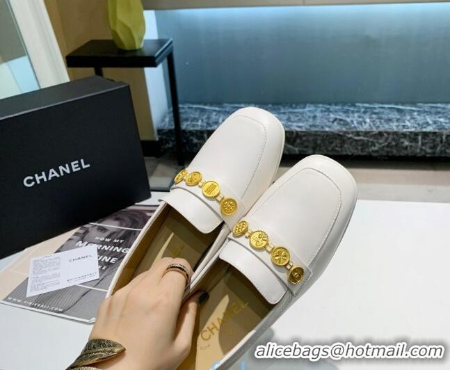 Best Price Chanel Lambskin Loafers with Coin Purse G37044 White