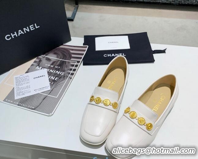 Best Price Chanel Lambskin Loafers with Coin Purse G37044 White