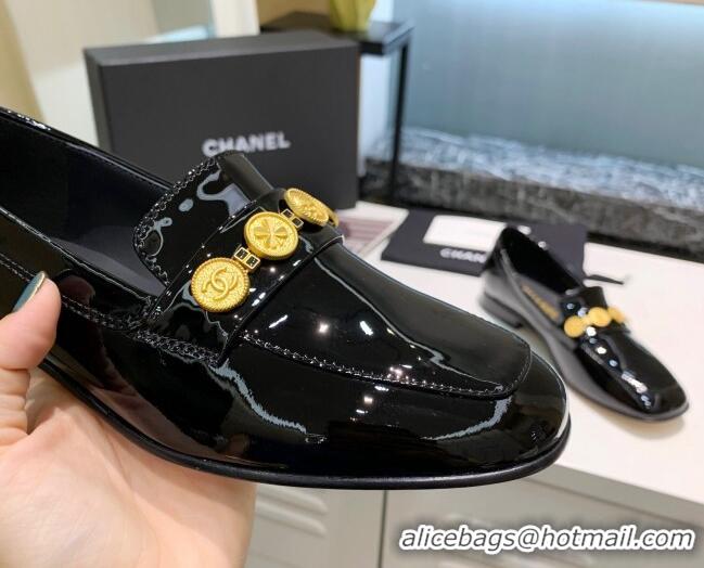 New Design Chanel Patent Calfskin Loafers with Coin Purse G37044 Black