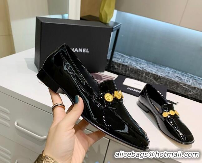 New Design Chanel Patent Calfskin Loafers with Coin Purse G37044 Black