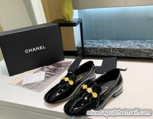 New Design Chanel Patent Calfskin Loafers with Coin Purse G37044 Black