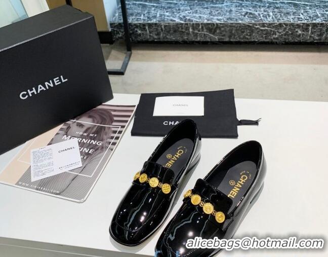 New Design Chanel Patent Calfskin Loafers with Coin Purse G37044 Black