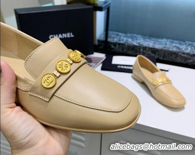 Good Quality Chanel Patent Calfskin Loafers with Coin Purse G37044 Beige