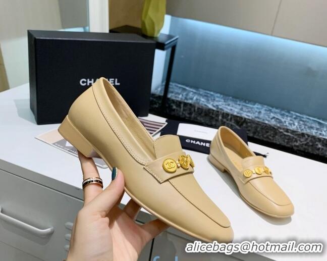 Good Quality Chanel Patent Calfskin Loafers with Coin Purse G37044 Beige