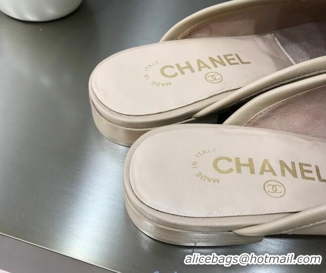 Top Quality Chanel Calfskin Pearl Charm Mules 122195 Beige