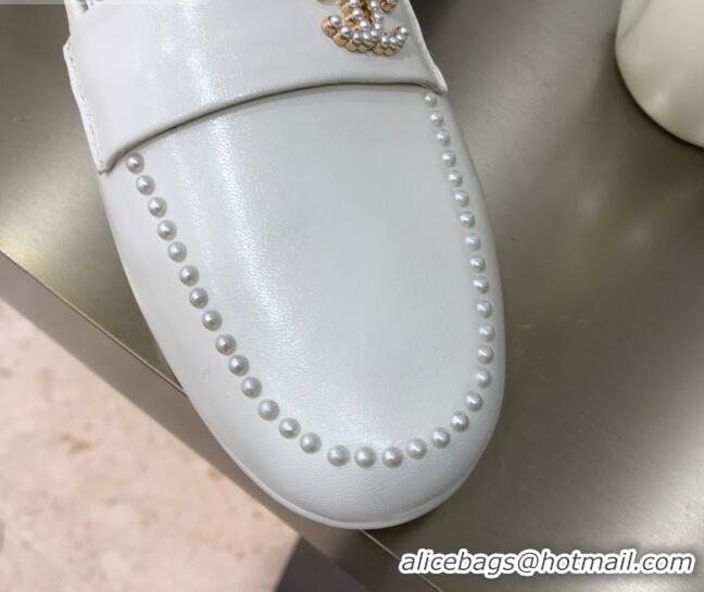 Duplicate Chanel Calfskin Pearl Charm Mules 122195 White  ​