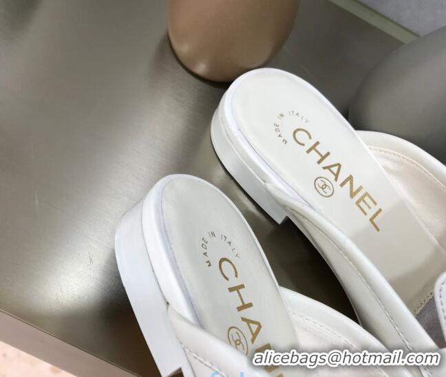 Duplicate Chanel Calfskin Pearl Charm Mules 122195 White  ​