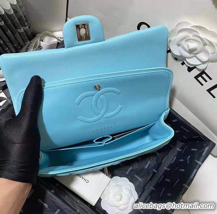 Grade Fashion Chanel 2.55 Series Flap Bag Original Sheepskin Leather A06375 BabyBlue Silver